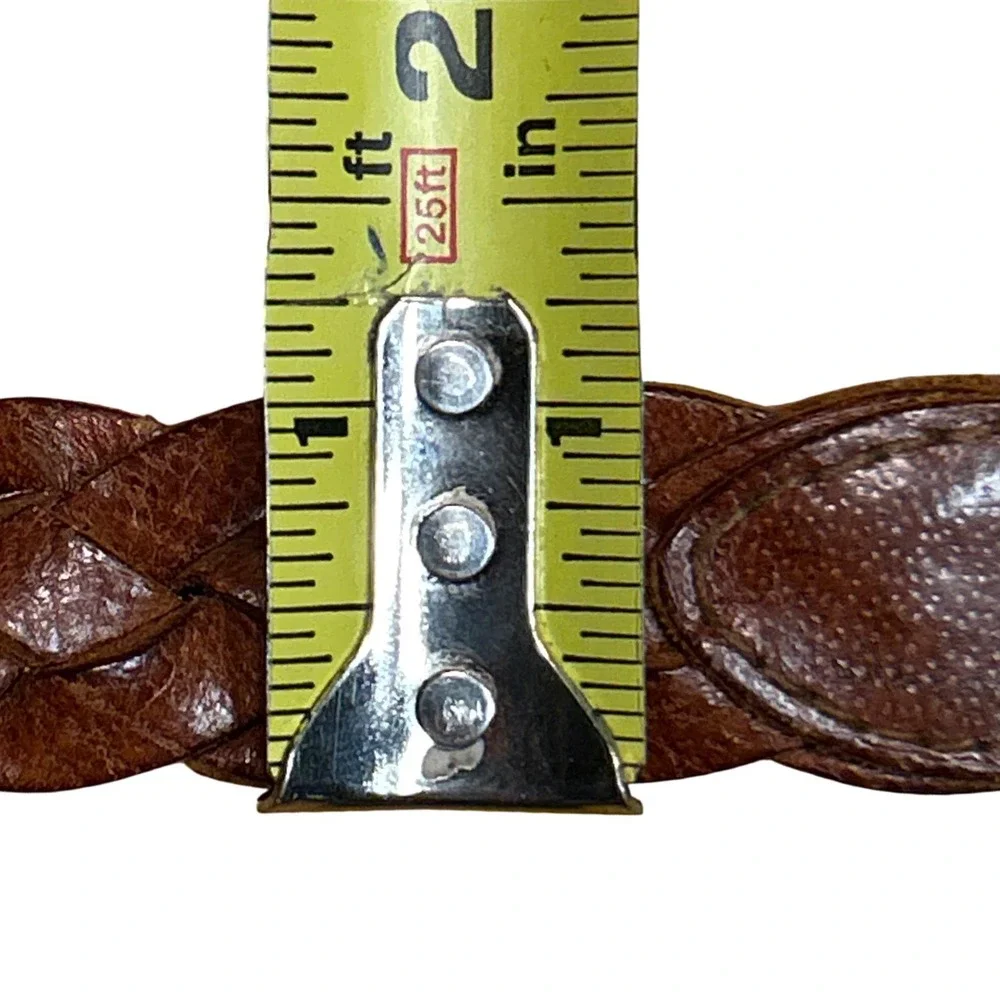 Architect Braided Genuine Brown Leather Belt Brass Buckle Size S (32 or smaller)